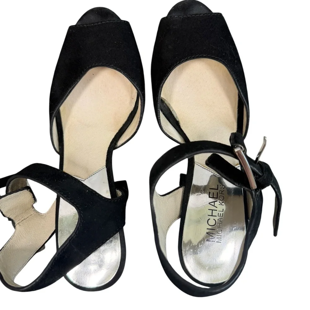 Michael Kors Platform Sandals Womens 6M Black Suede Block Heel Ankle Strap Y2K